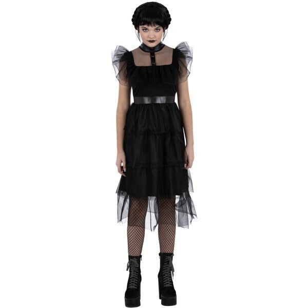 Smiffys kids Gothic prom costume dress with mesh frills (British brand)