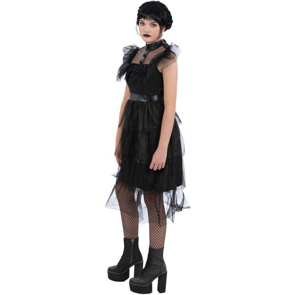 Smiffys kids Gothic prom costume dress with mesh frills (British brand)