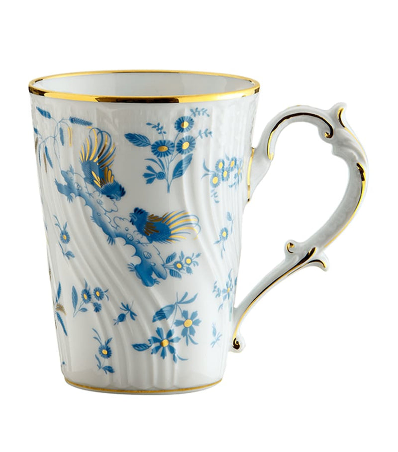 Ginori 1735 porcelain mug with gold accents and bright colour, 400ml capacity, UK version
