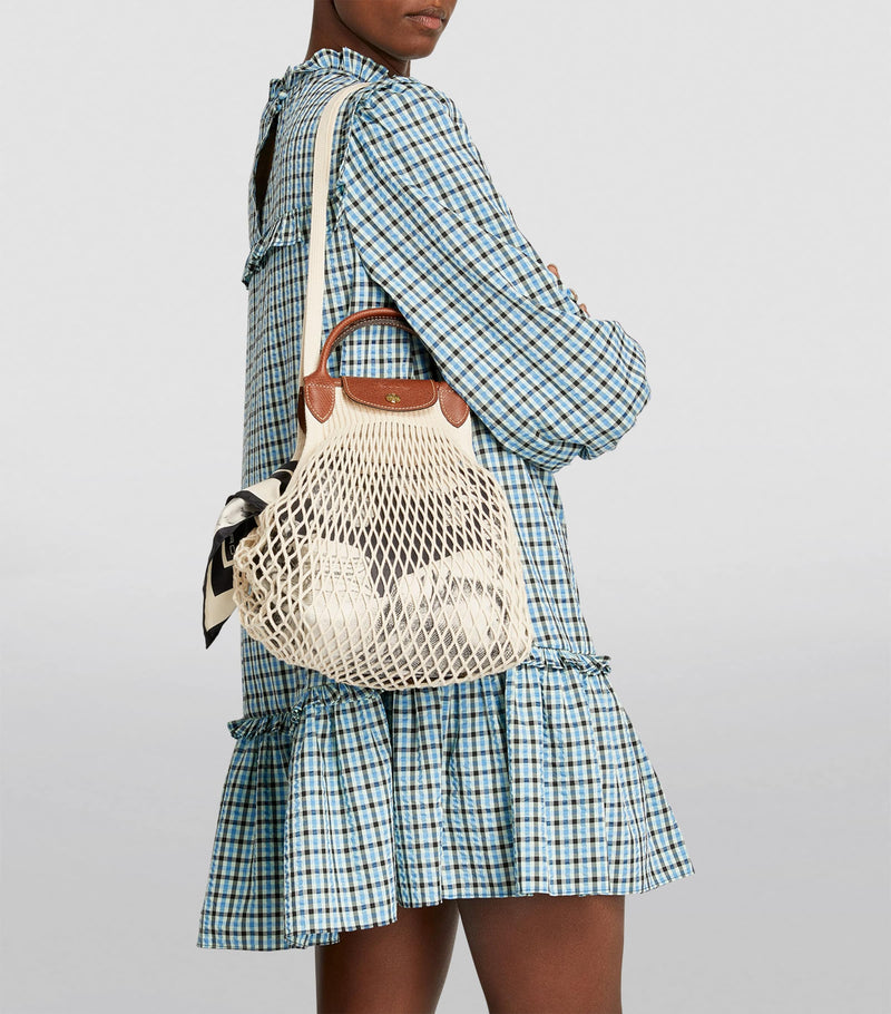 Longchamp Le Pliage Filet mesh bag with leather handles, UK version