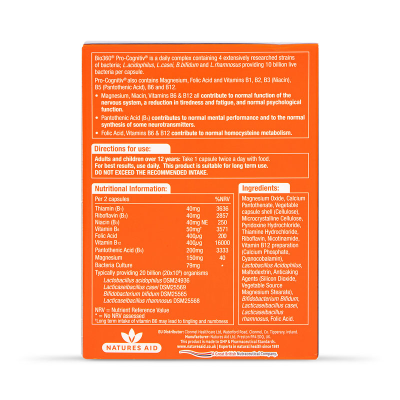 Nature's Aid PRO-Cognitiv 10 Billion Probiotic Capsules, imported from the UK