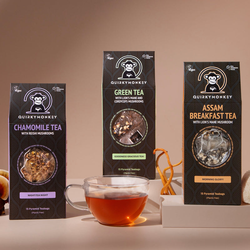 Quirky Monkey Lion's Mane Cordyceps green tea, UK version