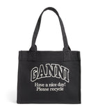 GANNI large recycled cotton tote bag with slogan, imported from the UK