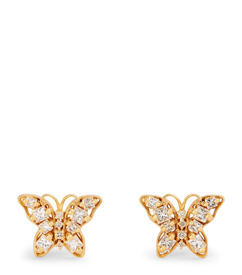 Suzanne Kalan mini butterfly stud earrings yellow gold diamond - British product