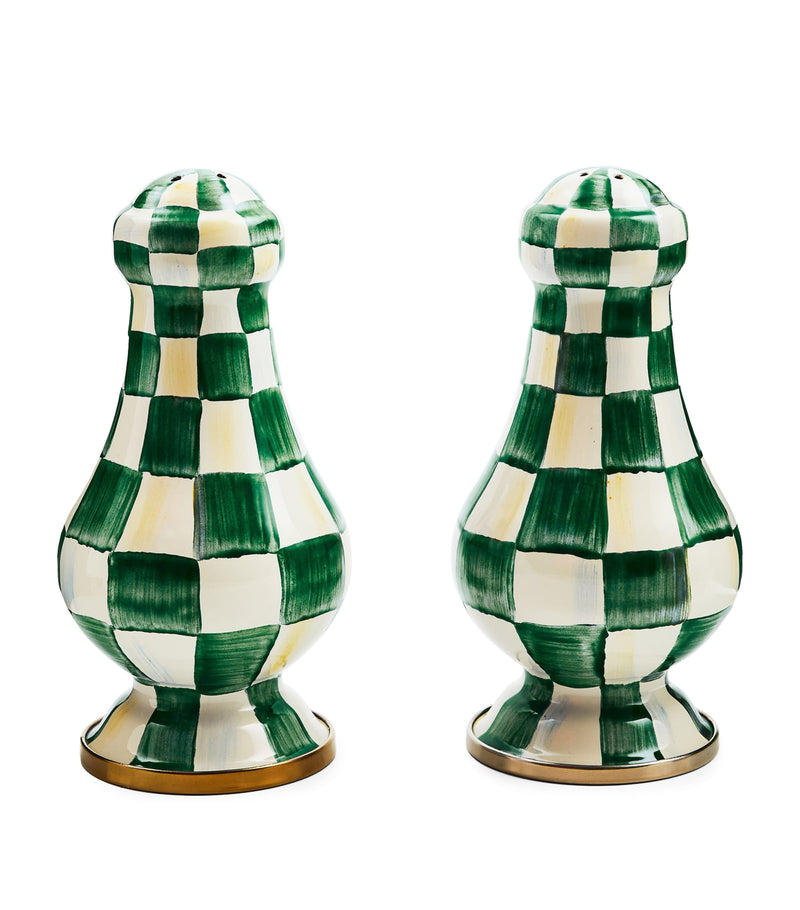 MacKenzie-Childs Large Emerald Check salt and pepper shakers, imported from the UK
