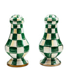 MacKenzie-Childs Large Emerald Check salt and pepper shakers, imported from the UK