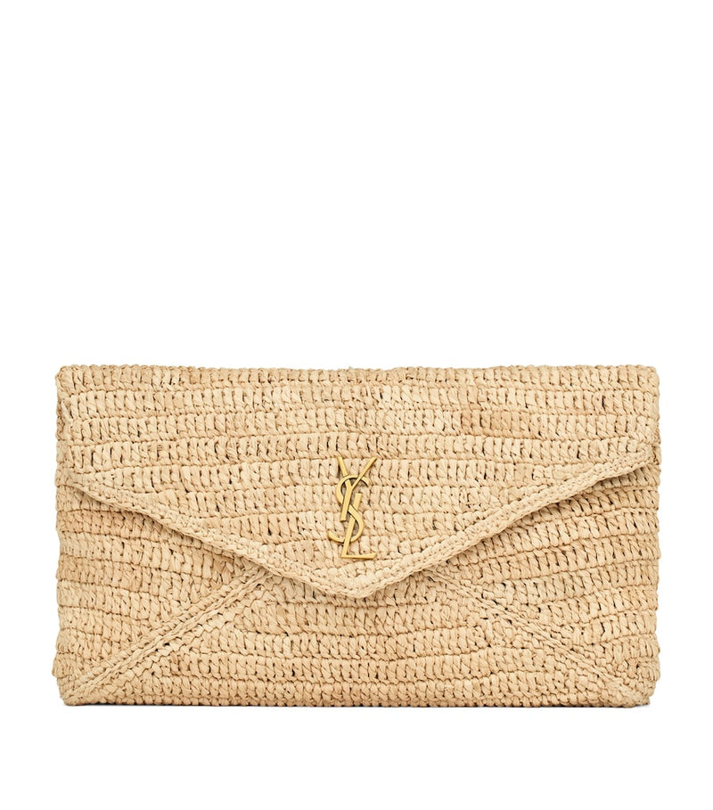 Saint Laurent raffia Cassandre envelope pouch, imported from the UK