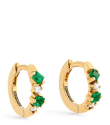 Harrods Suzanne Kalan Yellow Gold Emerald and Diamond Princess Huggie Earrings- Buy online at McGrocer