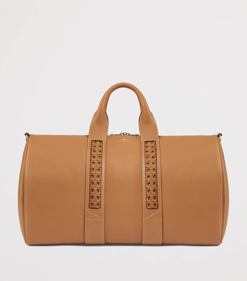 Aviteur leather woven-detail holdall - British product