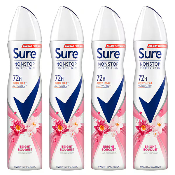 Sure Anti-Perspirant Deodorant Bright Bouquet 250ml x 4 (British brand)