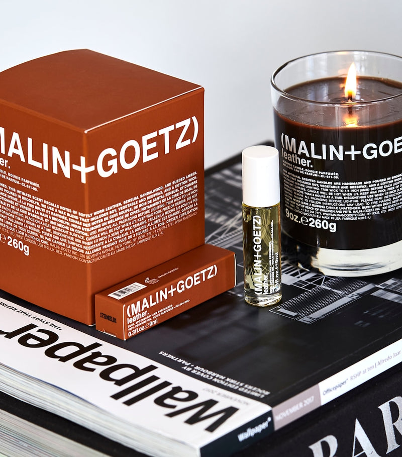 MALIN+GOETZ leather scented candle 260g, imported from the UK