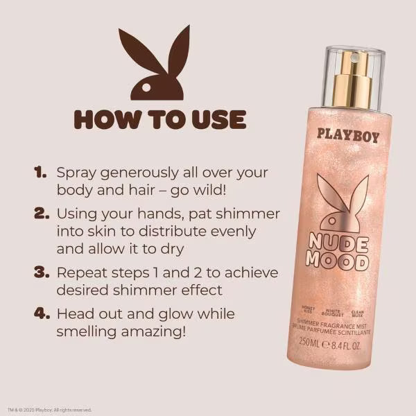 Playboy Nude Mood Shimmer Fragrance Mist 250ml, imported from the UK