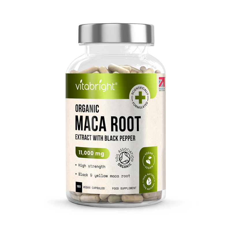 VitaBright black and yellow maca root capsules 180 capsules - British product
