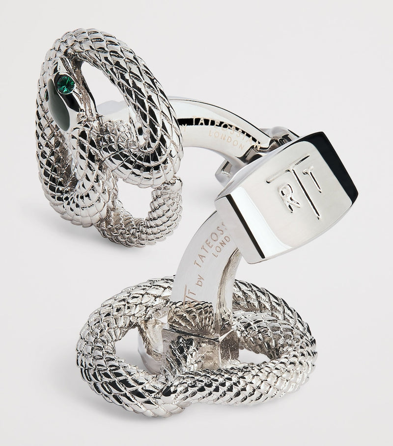 Tateossian Viper palladium enamel cufflinks 1.8cm (British brand)