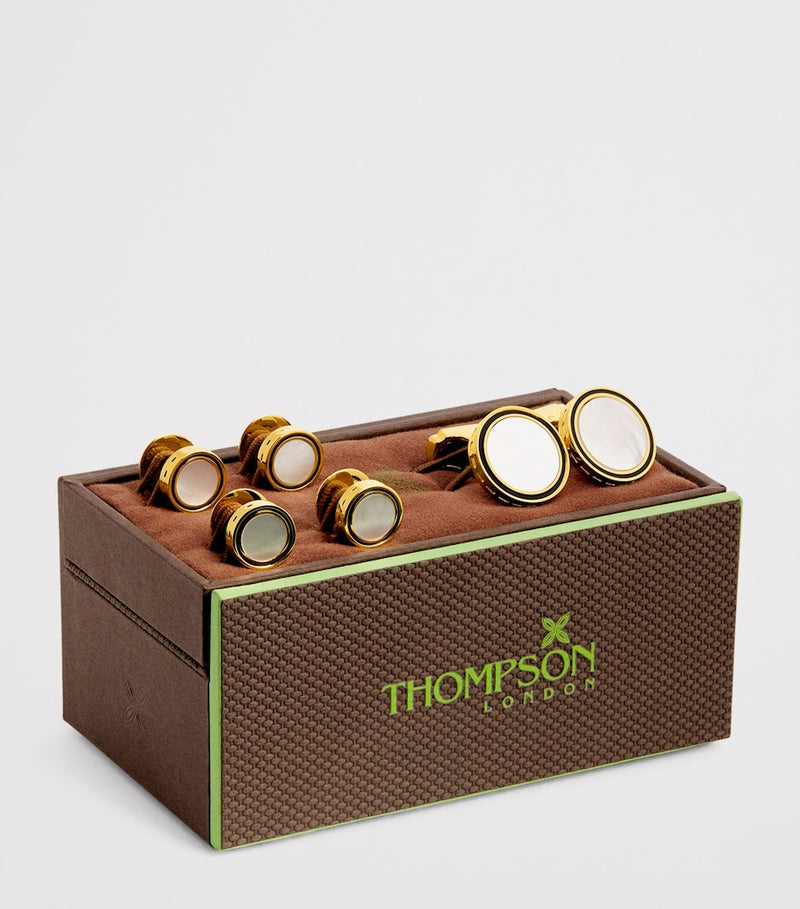Tateossian gold-plated mother-of-pearl cufflinks and studs set (British brand)