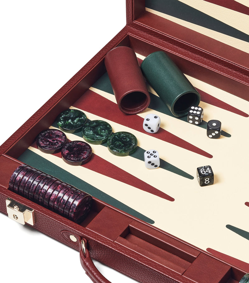 Aspinal of London pebble-effect leather backgammon set 17-inch - British product