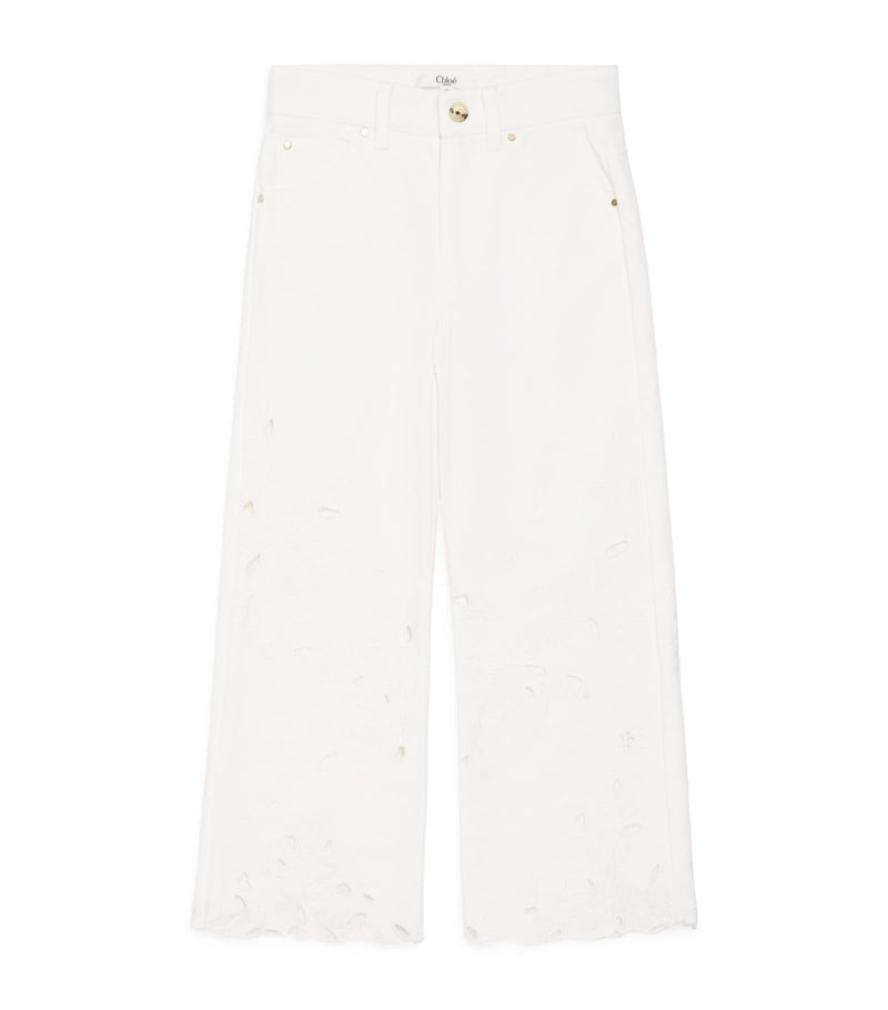 Chloé Kids embroidered cut-out straight jeans 4-14 years - British product