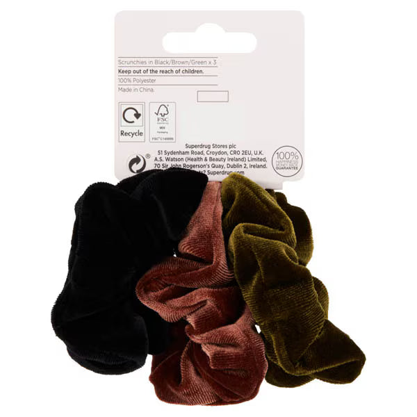 Studio London Scrunchies Black Brown Green 3 pack (British brand)