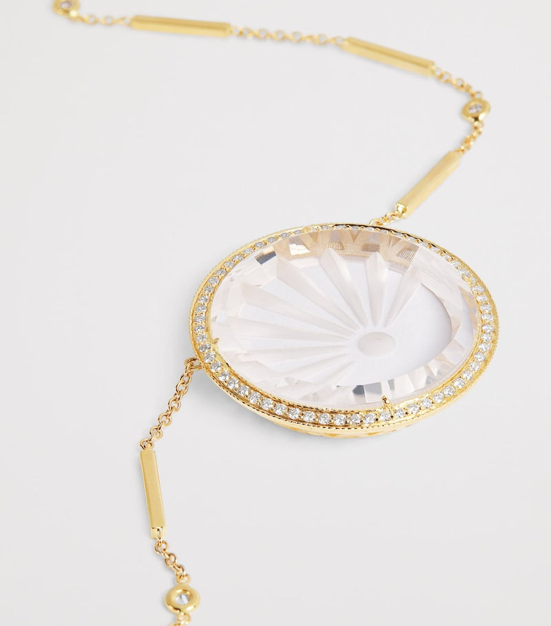 Jacquie Aiche large sunshine necklace gold diamond quartz (British brand)