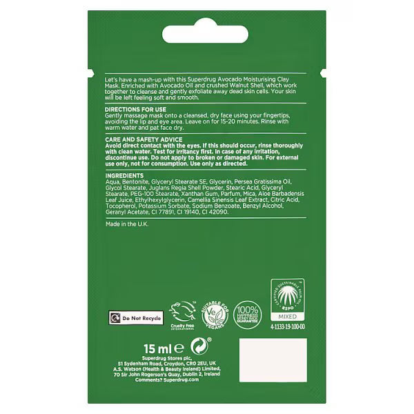 Superdrug Avocado Clay Mask 15ml (British brand)