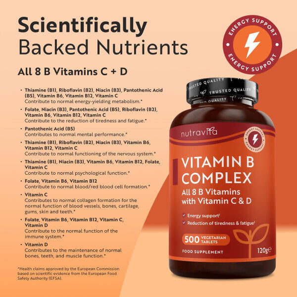 Nutravita Vitamin B Complex with Vitamin D and C 500 tablets (British brand)
