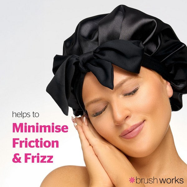 Brushworks double layer satin hair bonnet black - British product