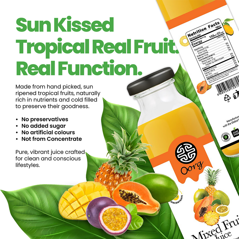 OORG natural mixed fruit juice 250ml pack of 6, imported from the UK