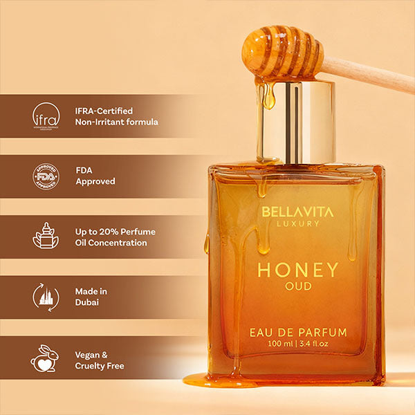 Bellavita Luxury Honey Oud Eau de Parfum 100ml, imported from the UK
