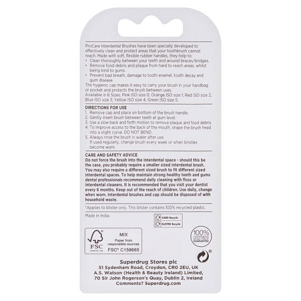 Superdrug Pro Care Interdental Brushes Pink 0.4mm x 6 GOODS Superdrug