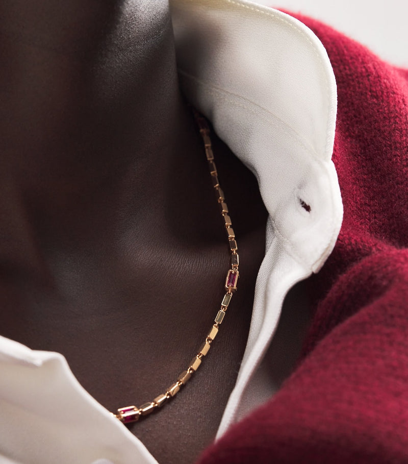 Suzanne Kalan rose gold and ruby medium block chain necklace, imported from the UK