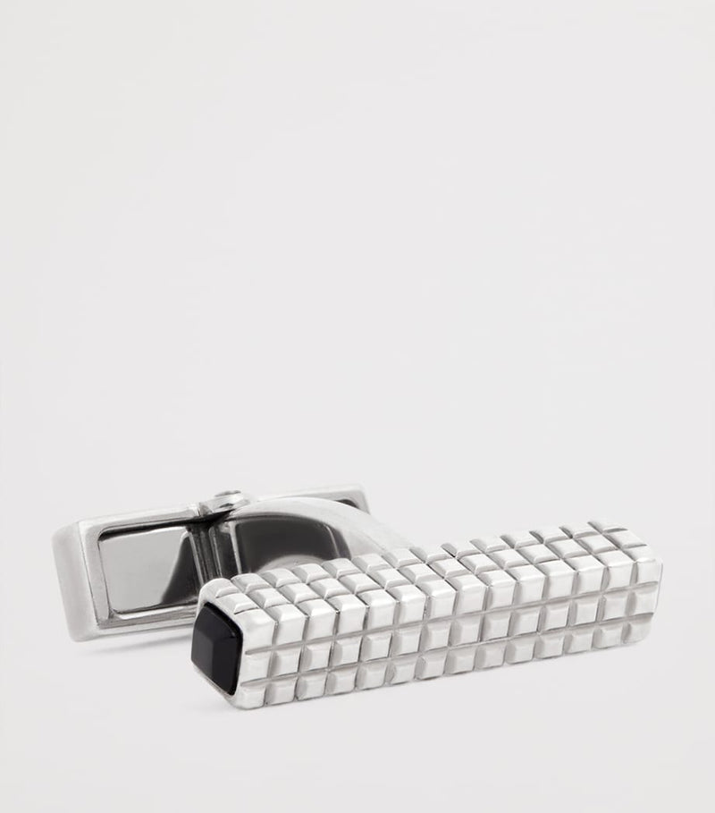 Dunhill silver onyx hobnail ingot cufflinks (British brand)