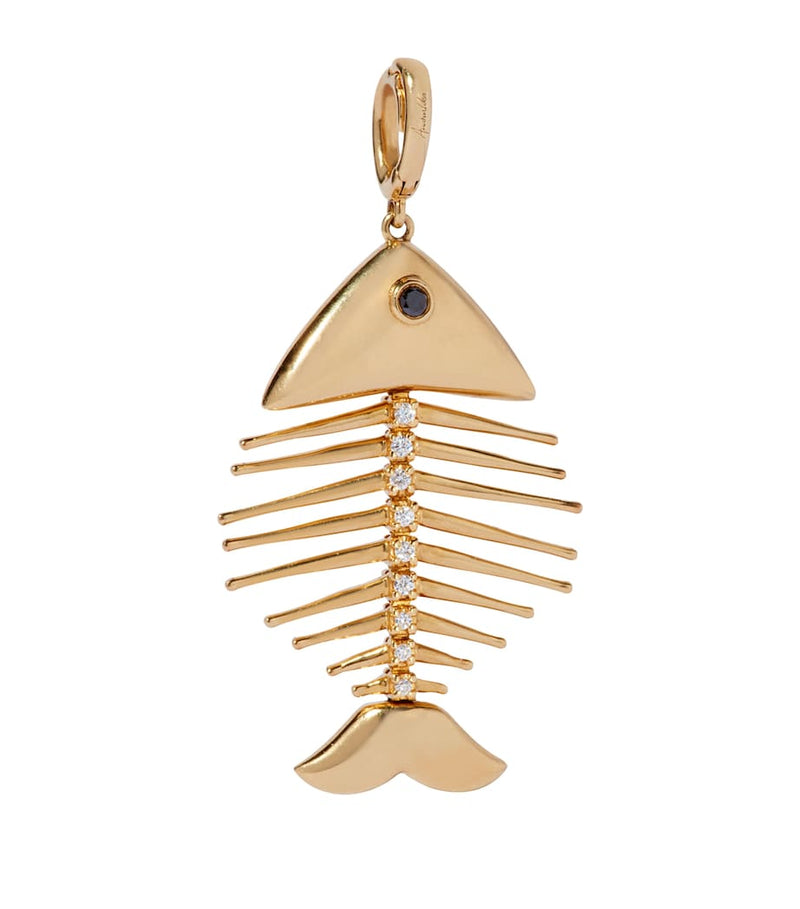 Annoushka yellow gold fish bones charm with diamonds, imported from the UK