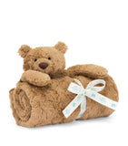 Jellycat bear blanket with textured fur and bear head, 56cm x 70cm, UK version