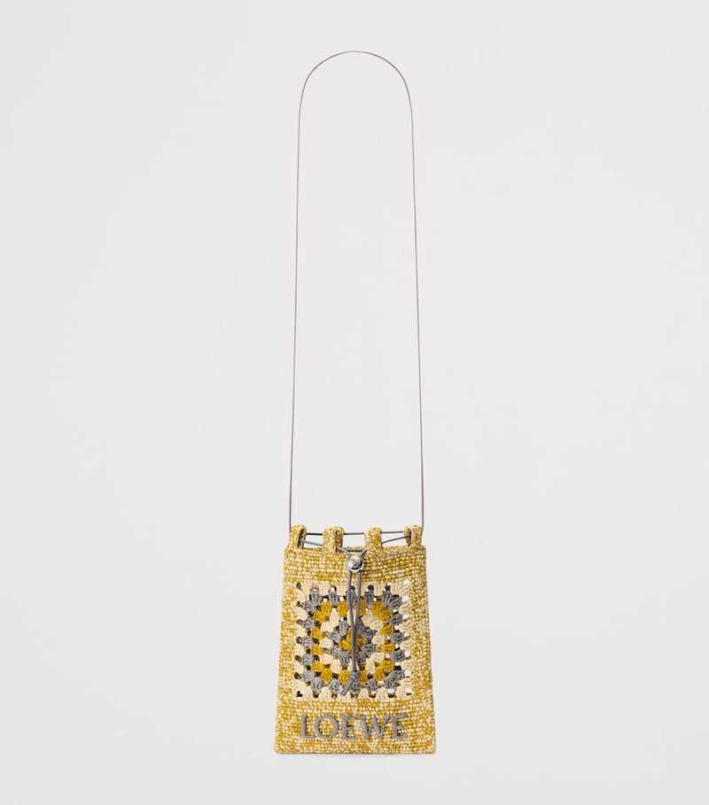 LOEWE x Paula's Ibiza crochet logo bag in raffia and calfskin (British brand)