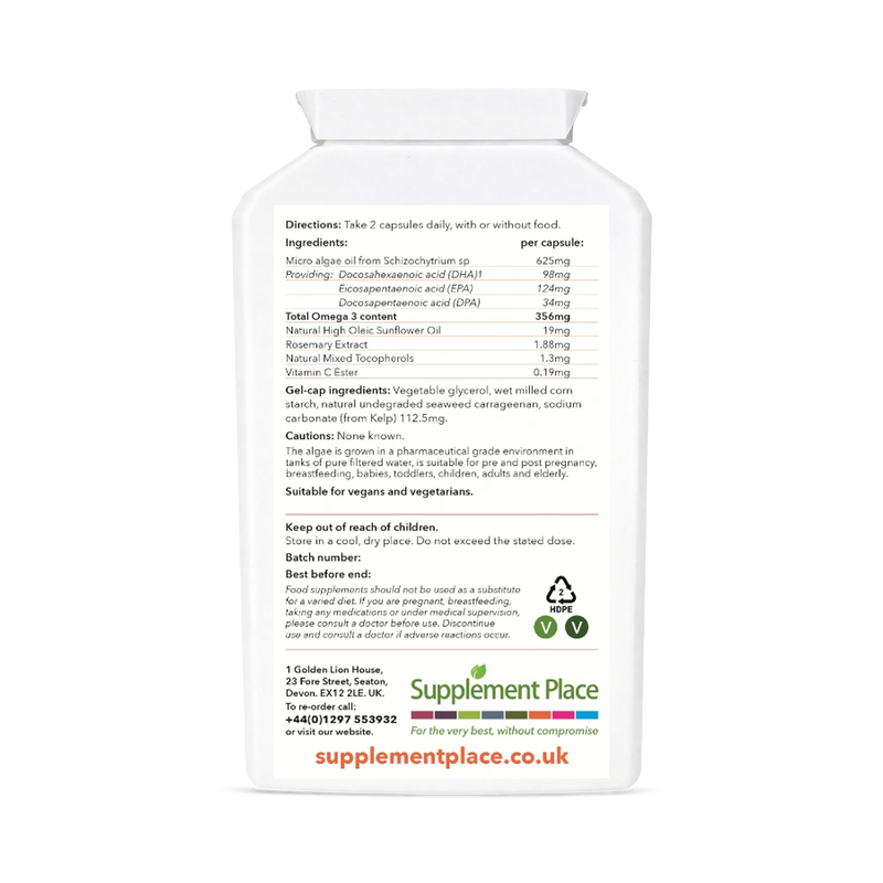 Supplement Place vegan omega 3 capsules 120 count - British product