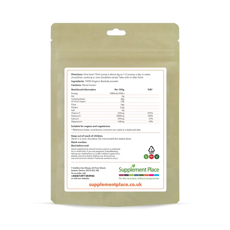 Supplement Place organic baobab powder 250g, UK version