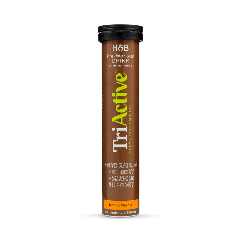 TriActive pre-workout electrolyte tablets mango 20 tablets, imported from the UK