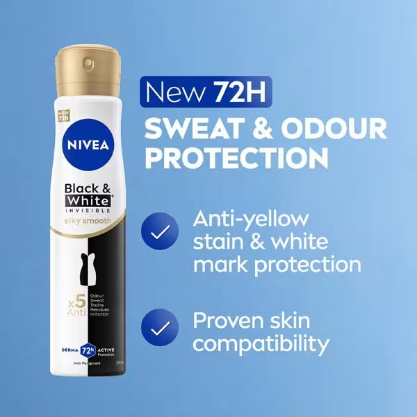 Nivea Black & White anti-perspirant spray 250ml, imported from the UK
