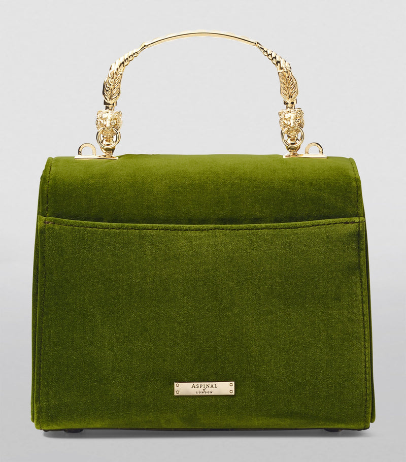Aspinal of London midi velvet embroidered Mayfair top-handle bag (British brand)