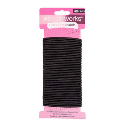 Brushworks Classic Black Hairbands 40 Pack