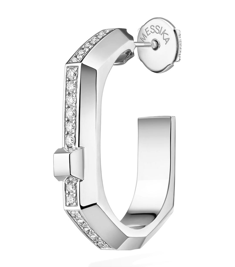 Messika Modernist white gold diamond hoop earring, imported from the UK