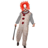 Smiffys vintage clown costume grey red jumpsuit neck ruffle - British product