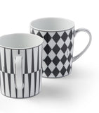 Prada porcelain mugs checkerboard and stripes set of 2, imported from the UK