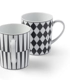 Prada porcelain mugs checkerboard and stripes set of 2, imported from the UK