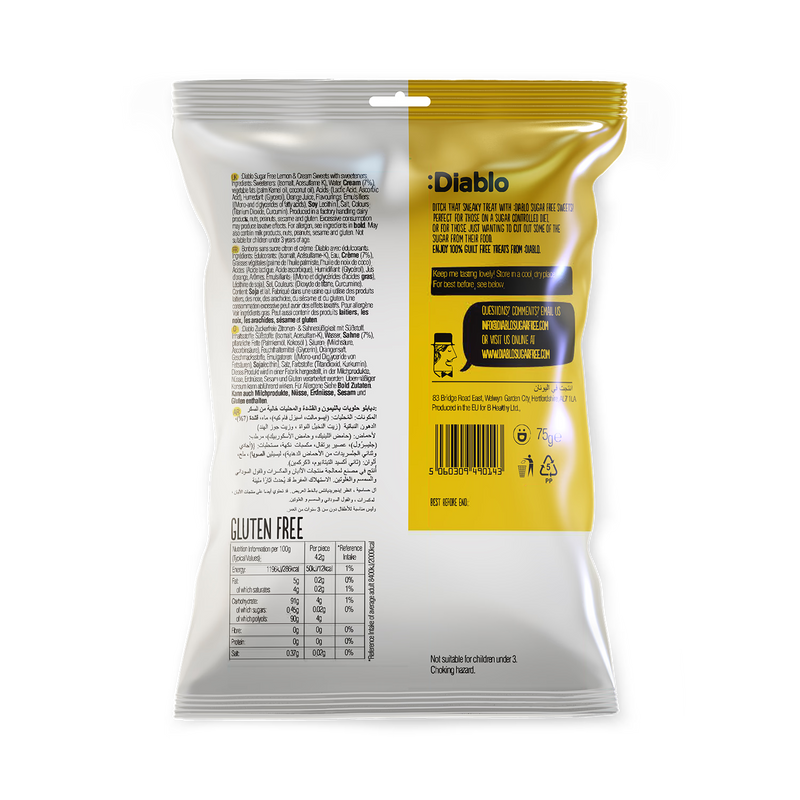 Diablo Sugar Free Lemon Cream Sweets 75g - British product
