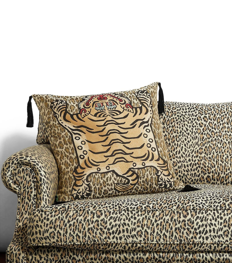 House of Hackney Jacquard Wild Saber Tassel Cushion with leopard print 60cm x 60cm, UK version