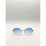 Superdrug SVNX Rimless Oval Geometric Sunglasses Gold Blue- Buy online at McGrocer