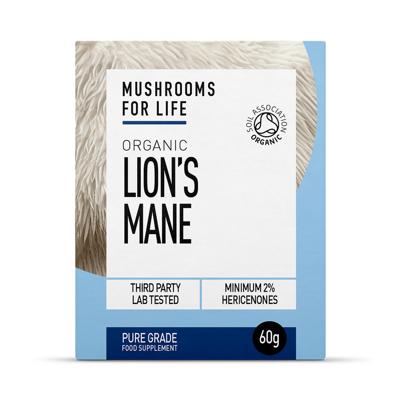 Mushrooms For Life Lion's Mane powder 60g, imported from the UK