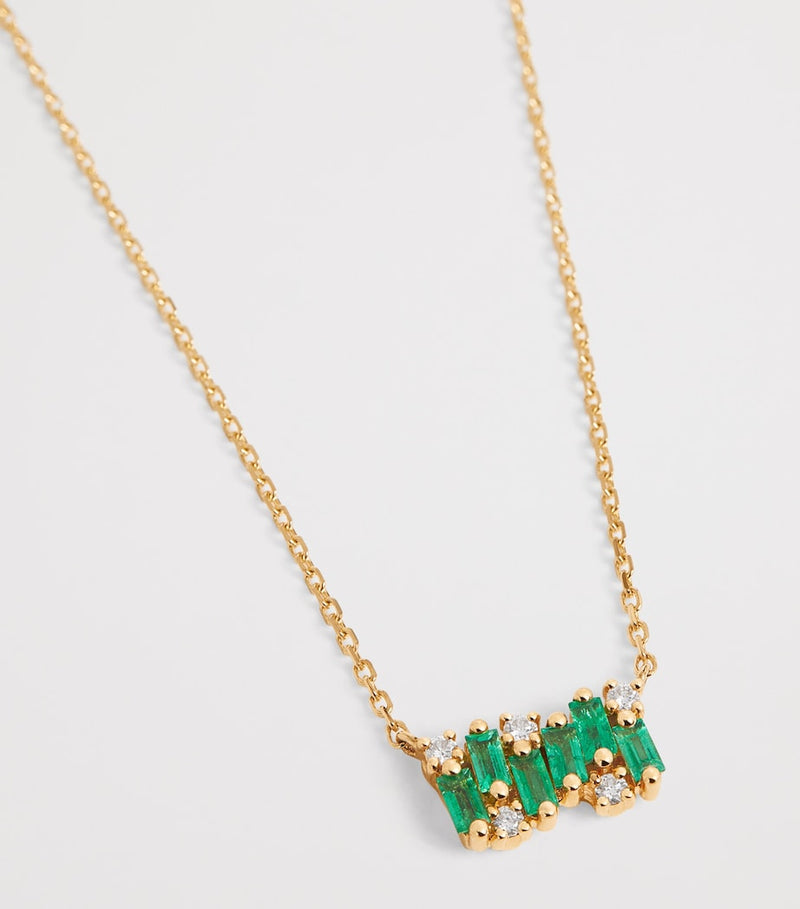 Suzanne Kalan emerald and diamond pendant necklace, imported from the UK