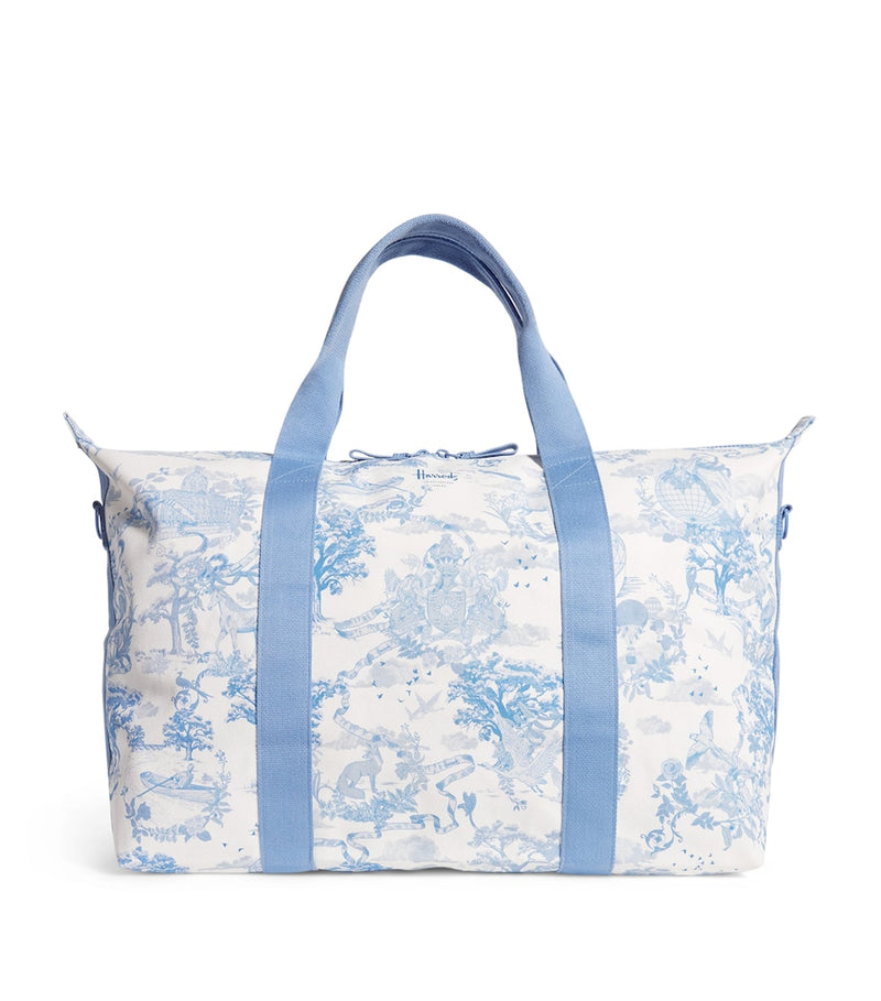 Harrods toile overnight bag set with London landmarks print, UK version